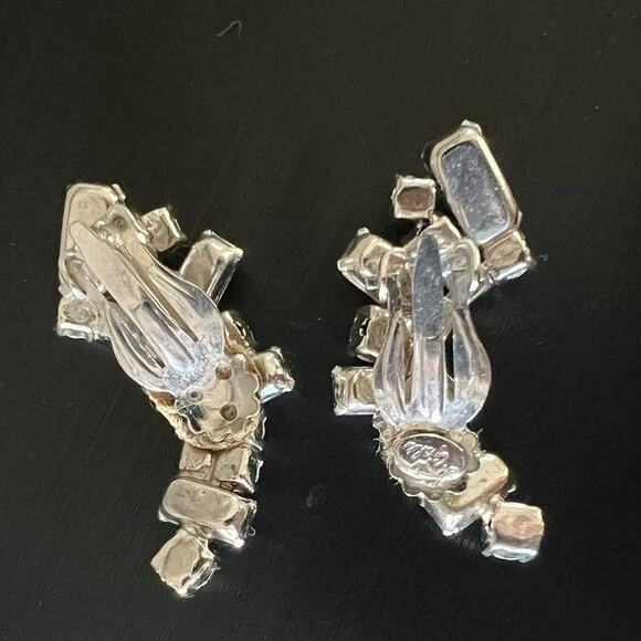 Vintage 1.5" By Gale Half Moon Diamante/Rhinestone Clip-On Earrings - Picture 3 of 5